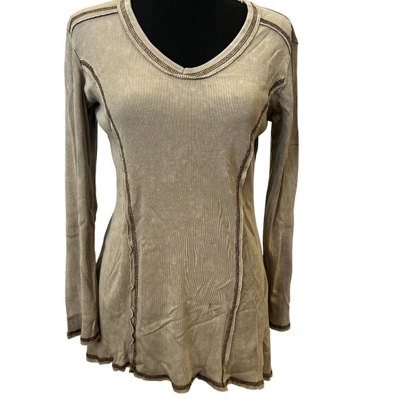 Reba Tops - REBA long tunic flared asymmetrical hem top stitching ladies medium